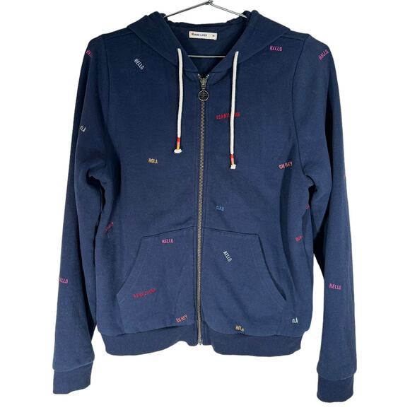 Marine‎ Layer Signature Zip Hoodie Navy Blue Hello Embroidery Medium - Picture 2 of 9